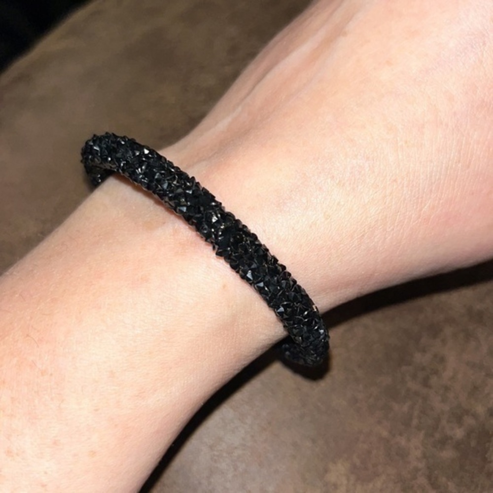 Black crystal dust beaded cuff bracelet